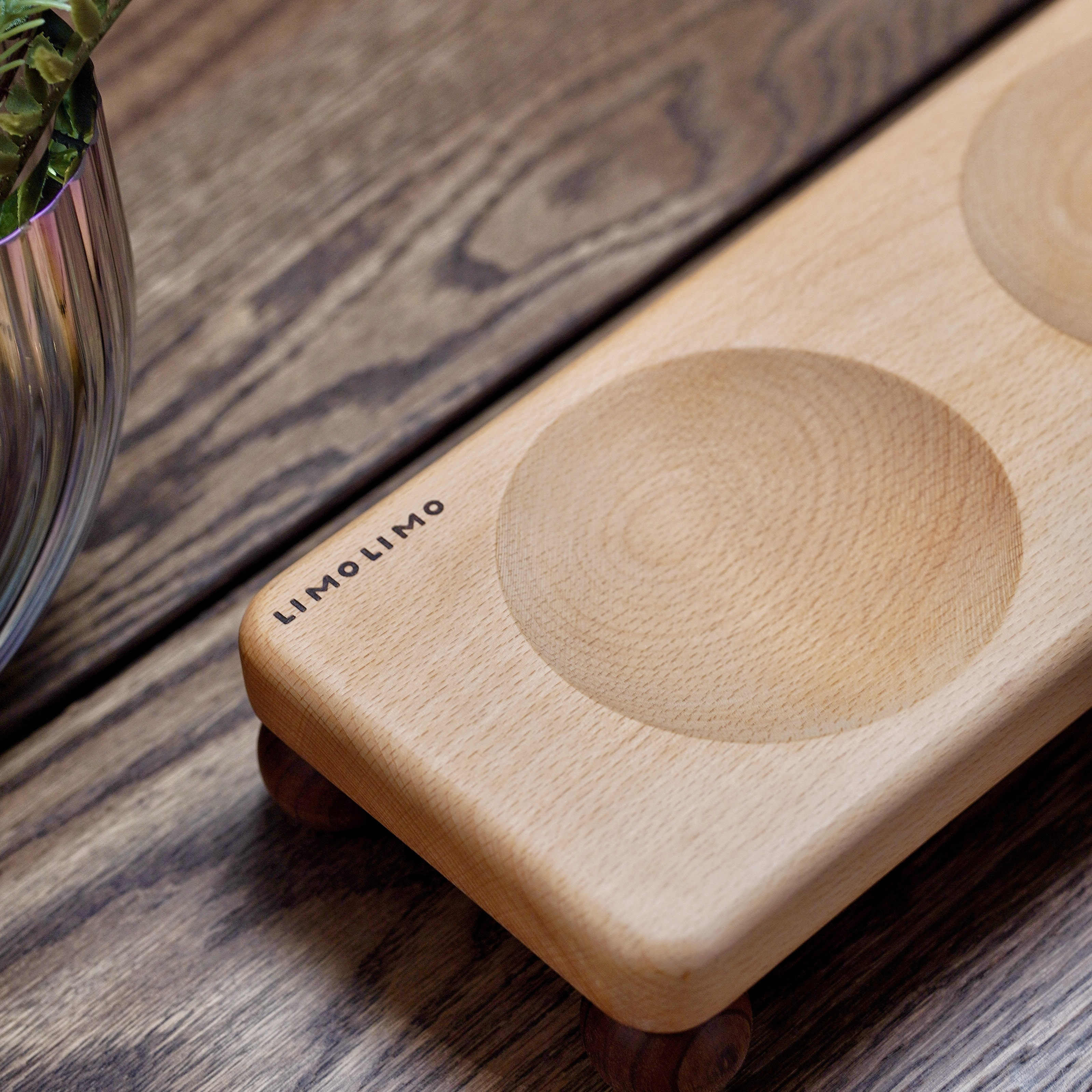 Solid Wood Base Ceramic Pet Feeding Bowl