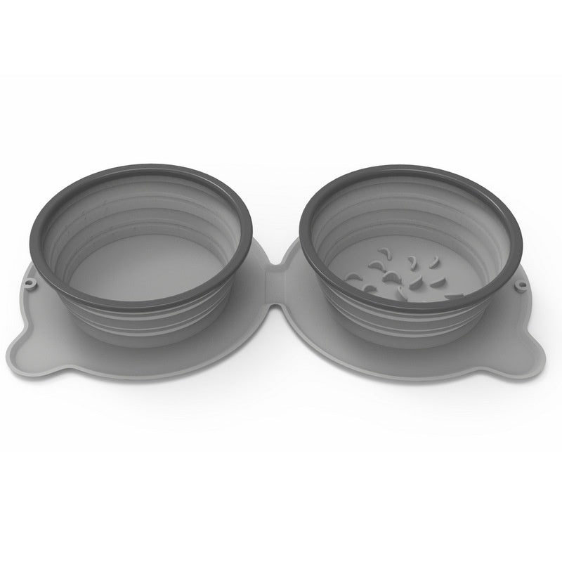Portable Foldable Pet Silicone Double Feeding Bowl Non-Slip