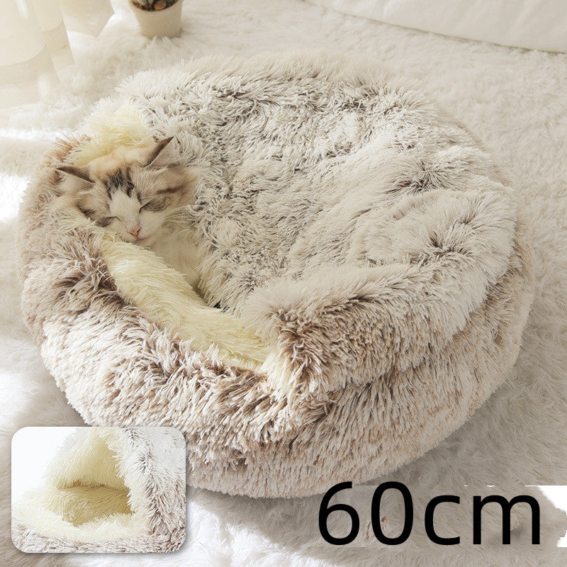 2-in-1 Round Plush Pet Winter Bed Soft Warm