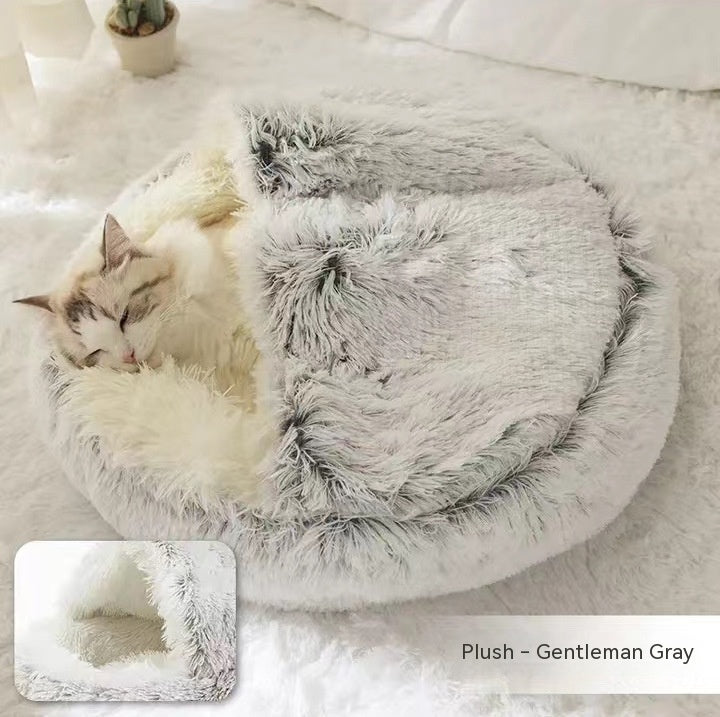 2-in-1 Round Plush Pet Winter Bed Soft Warm