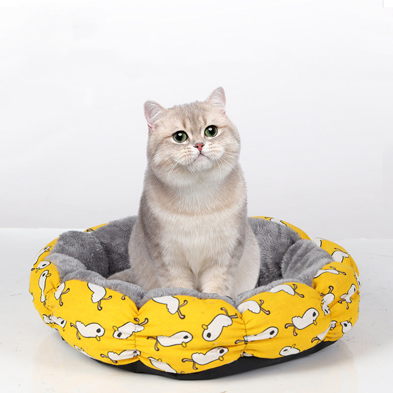 Calming Donut Plush Pet Bed Round Fluffy