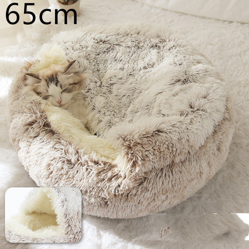 2-in-1 Round Plush Pet Winter Bed Soft Warm