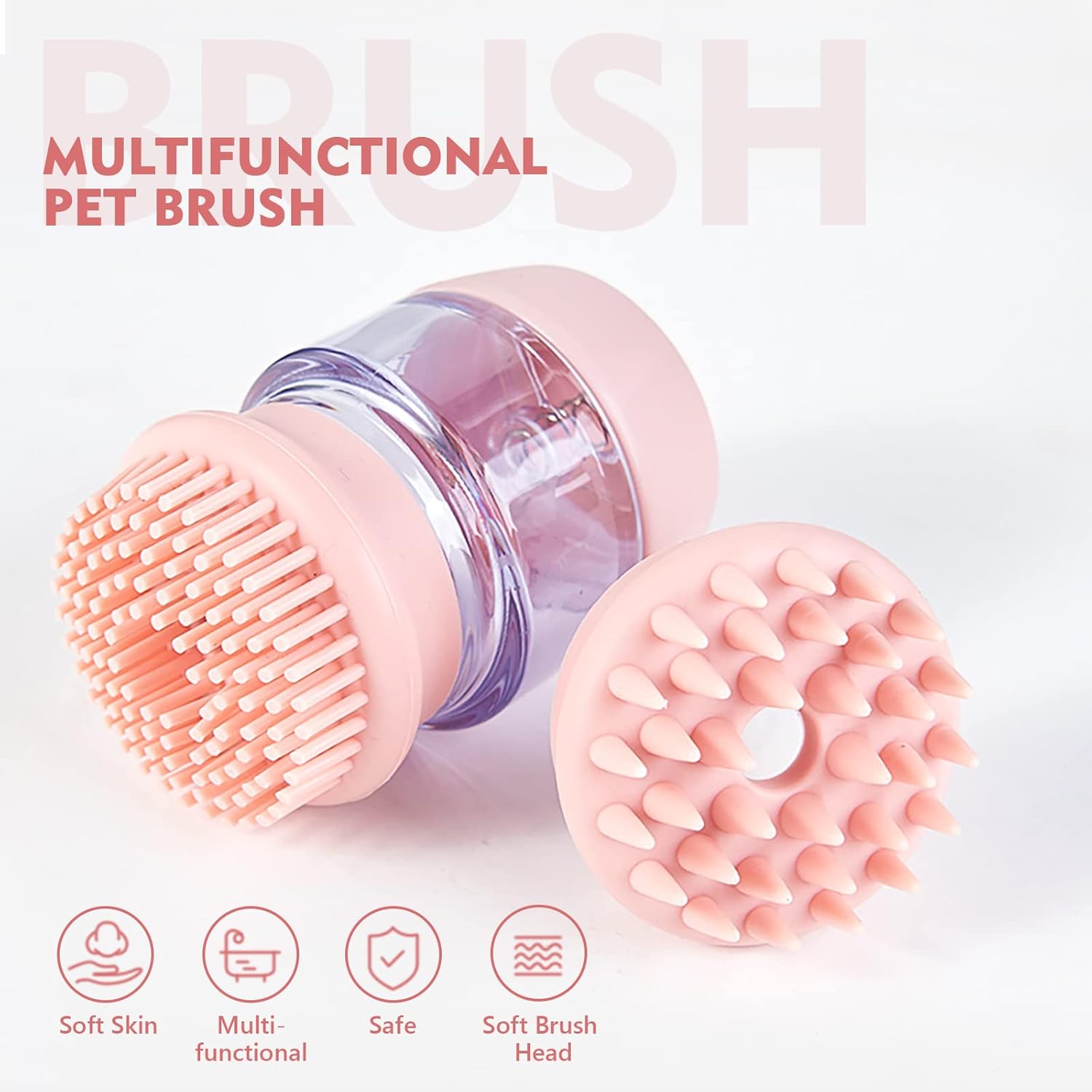 Pet Bath Grooming Brush With Dual Silicone Massage Heads
