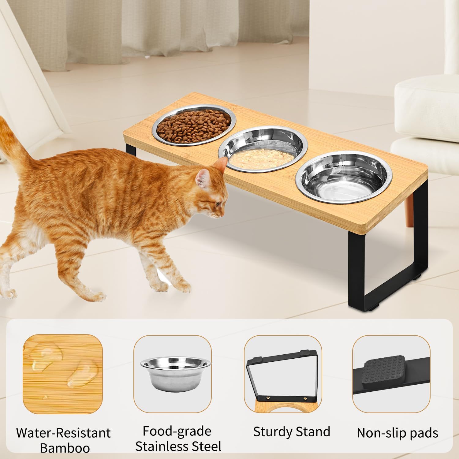Iron And Wood Pet Feeding Rack With Bowl Holder