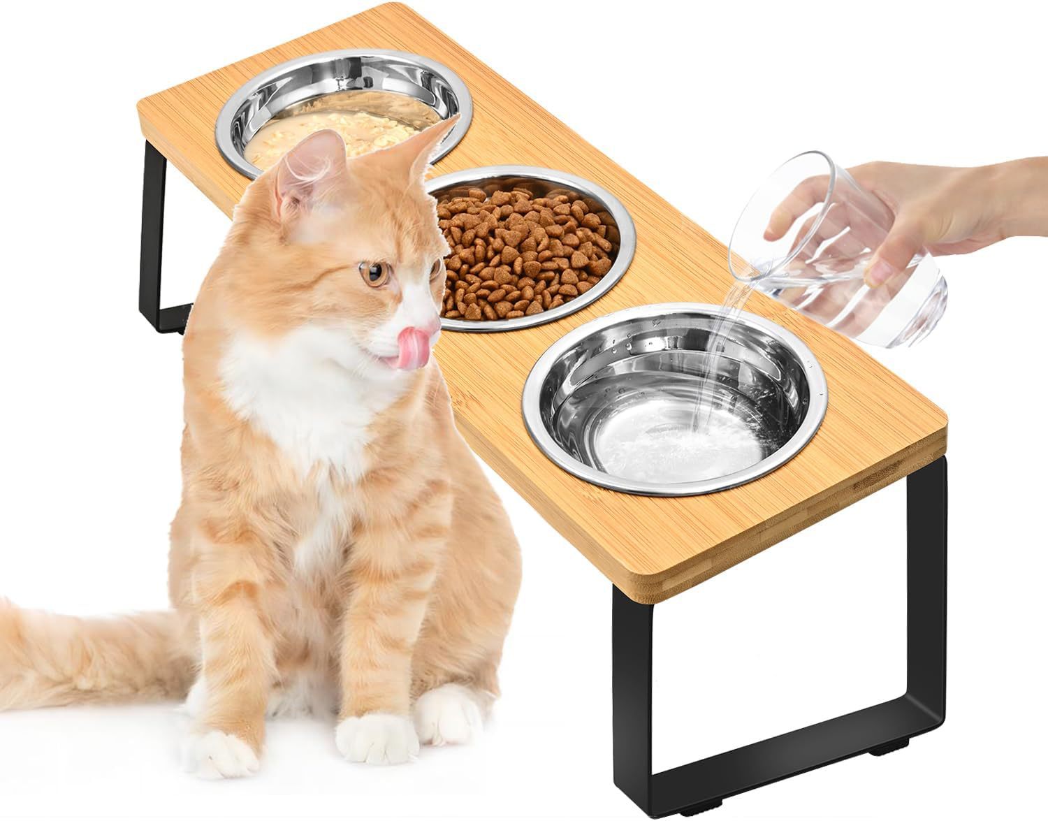 Iron And Wood Pet Feeding Rack With Bowl Holder