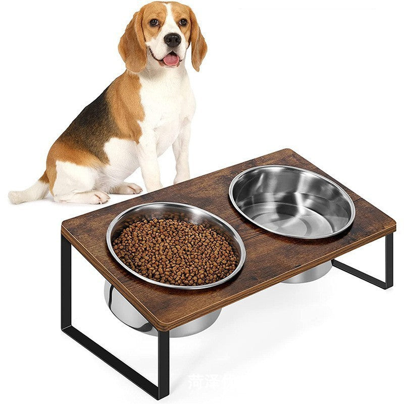 Iron And Wood Pet Feeding Rack With Bowl Holder