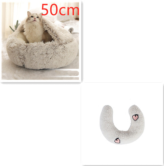 2-in-1 Round Plush Pet Winter Bed Soft Warm