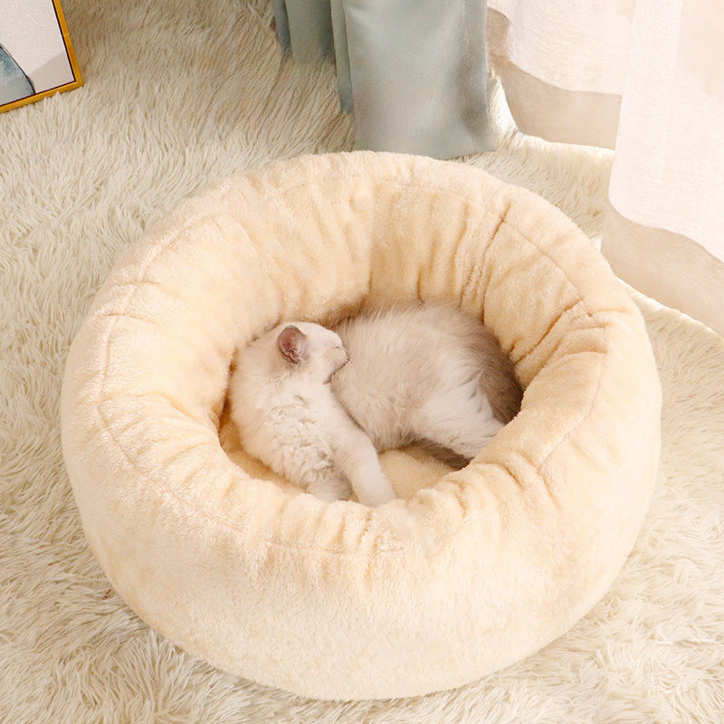 Plush Donut Pet Bed Soft Warm Round Cushion Mat