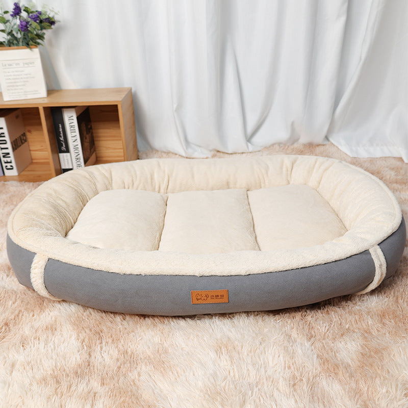 Linen Round Pet Bed Non-Slip Mat