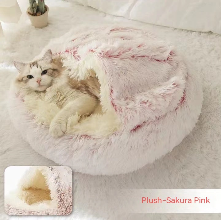 2-in-1 Round Plush Pet Winter Bed Soft Warm