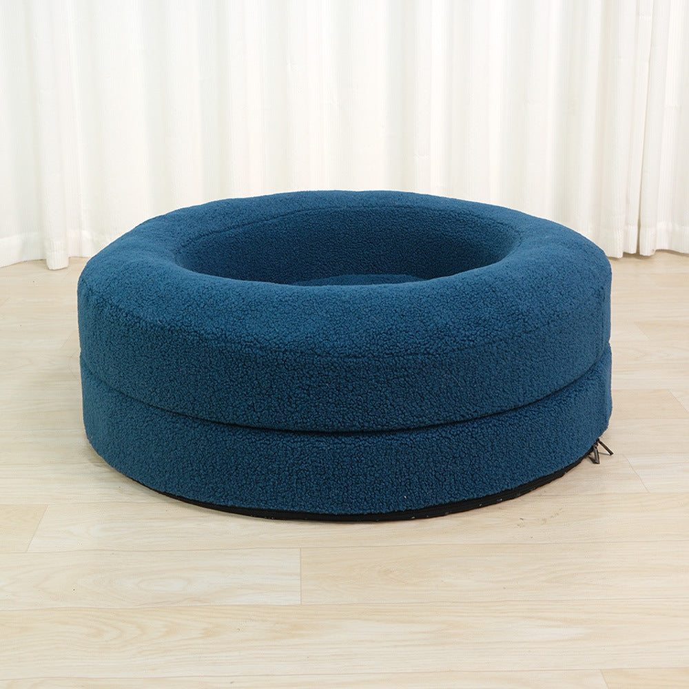 Solid Color Round Plush Pet Nest Comfortable Bed