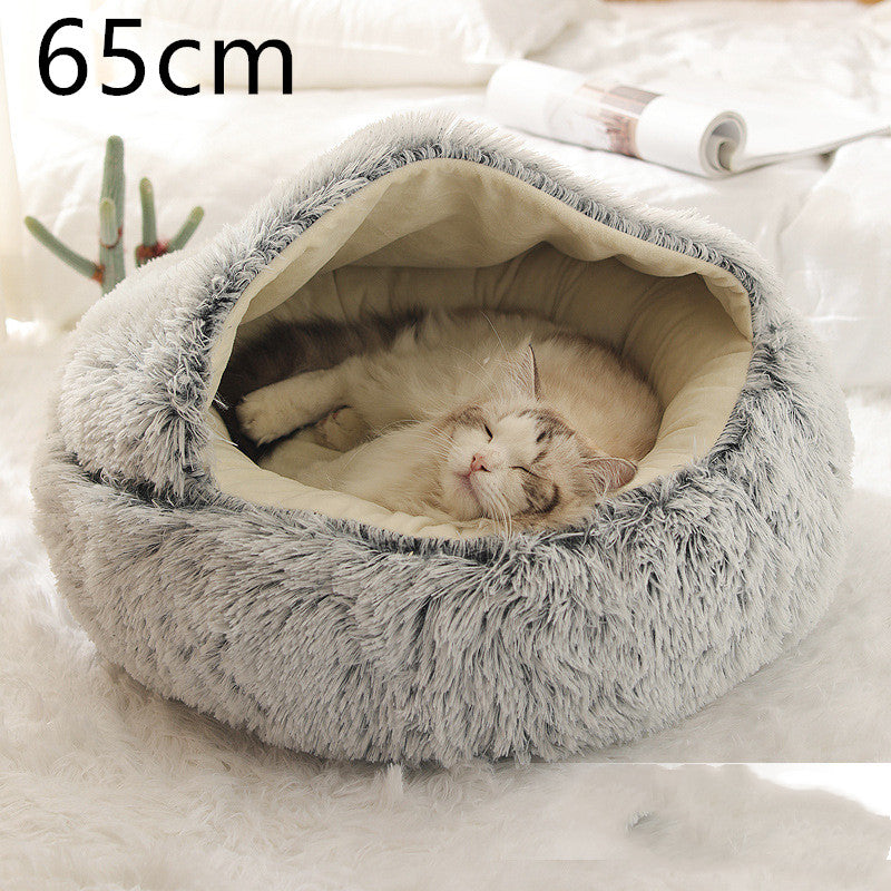 2-in-1 Round Plush Pet Winter Bed Soft Warm