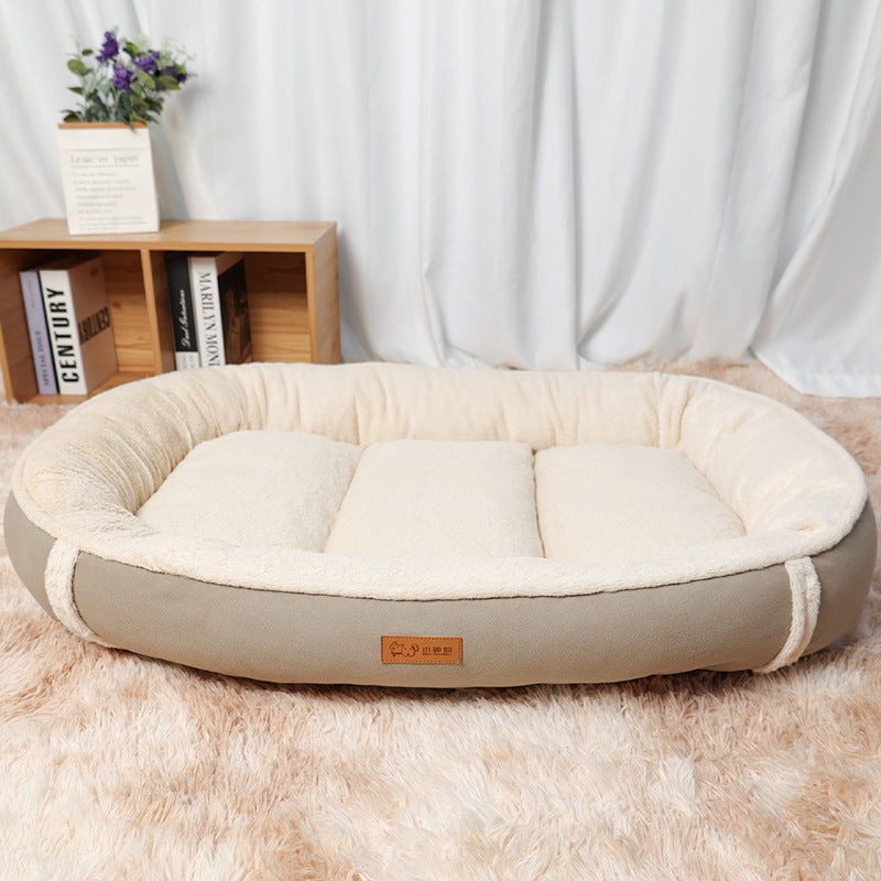 Linen Round Pet Bed Non-Slip Mat