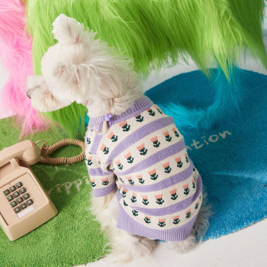 Purple Flower Pet Sweater Knitted Cardigan