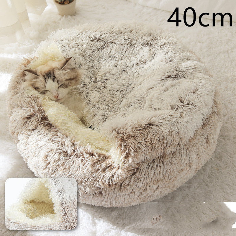 2-in-1 Round Plush Pet Winter Bed Soft Warm
