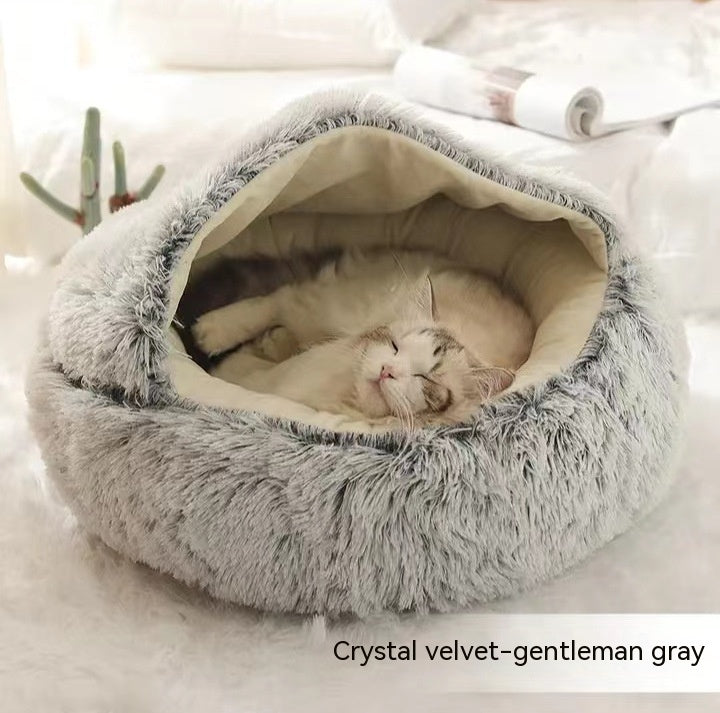 2-in-1 Round Plush Pet Winter Bed Soft Warm