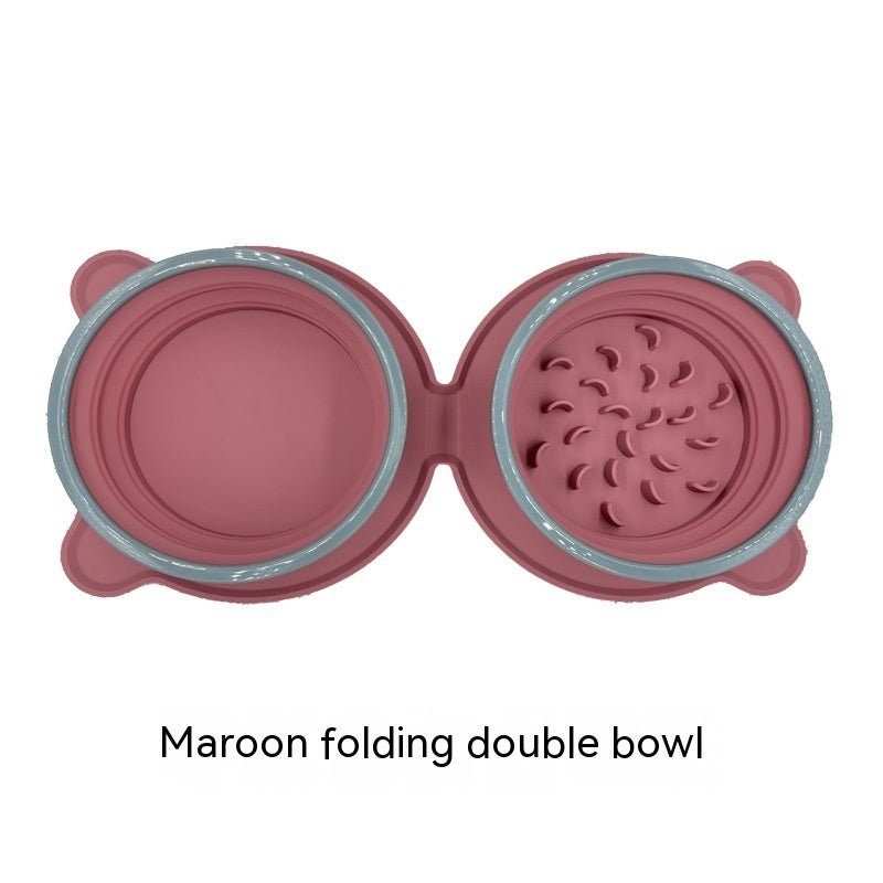 Portable Foldable Pet Silicone Double Feeding Bowl Non-Slip