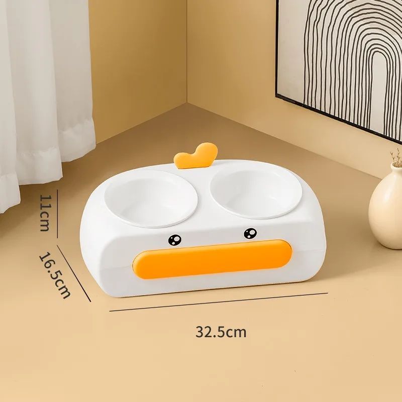 Duck-Shaped Double Pet Bowl Plastic Food And Water Feeder