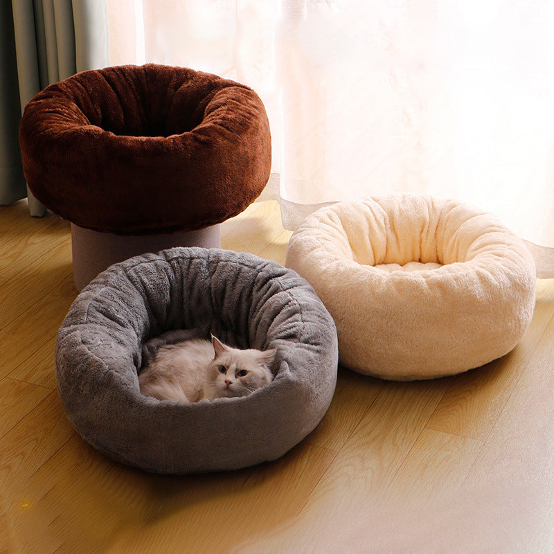 Plush Donut Pet Bed Soft Warm Round Cushion Mat