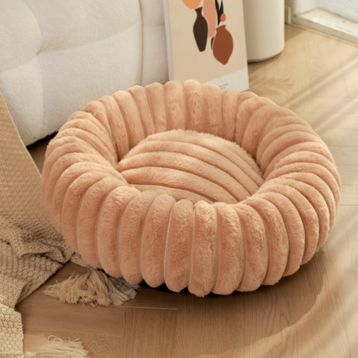 Plush Round Pet Nest Warm Winter Bed