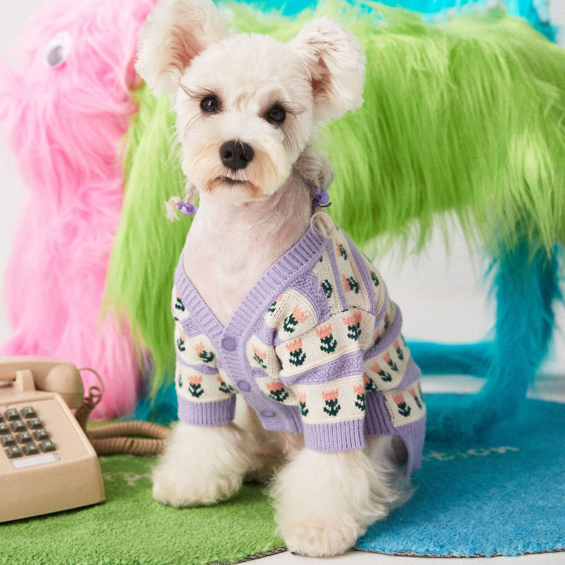 Purple Flower Pet Sweater Knitted Cardigan