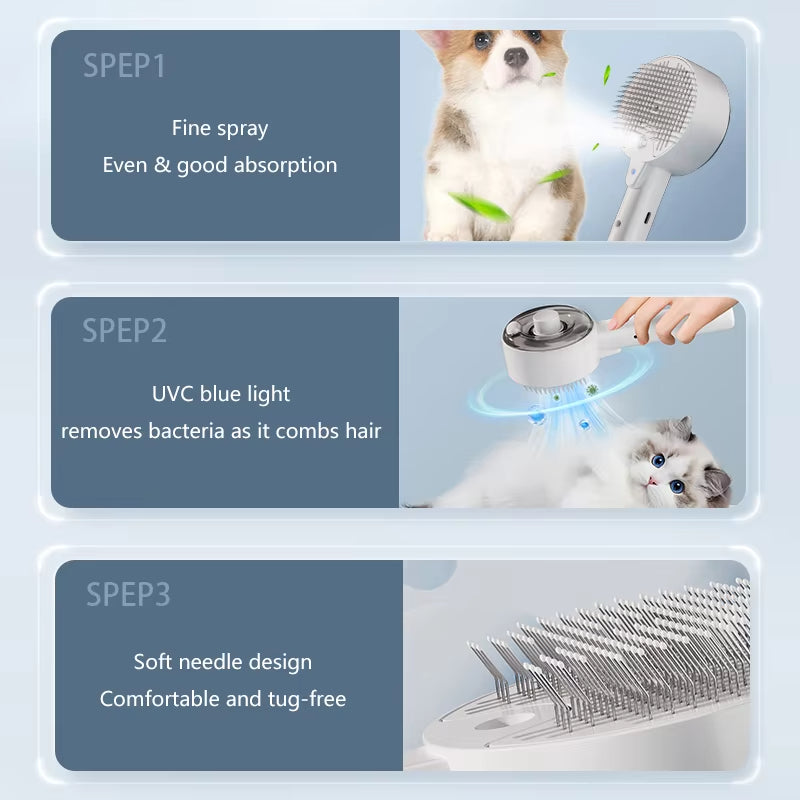 3-in-1 Electric Pet Steam Brush Sprayer For Grooming