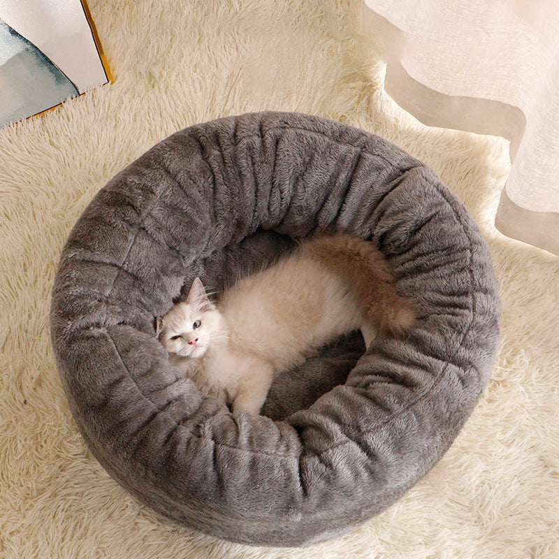 Plush Donut Pet Bed Soft Warm Round Cushion Mat