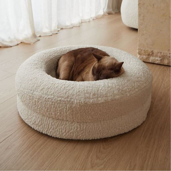 Solid Color Round Plush Pet Nest Comfortable Bed