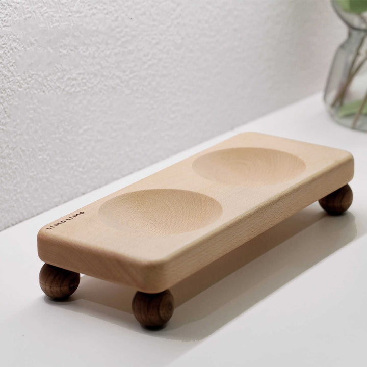 Solid Wood Base Ceramic Pet Feeding Bowl