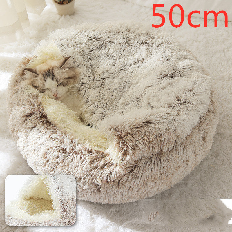 2-in-1 Round Plush Pet Winter Bed Soft Warm