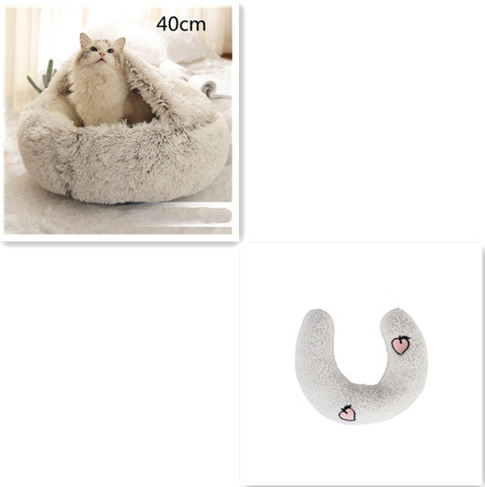 2-in-1 Round Plush Pet Winter Bed Soft Warm