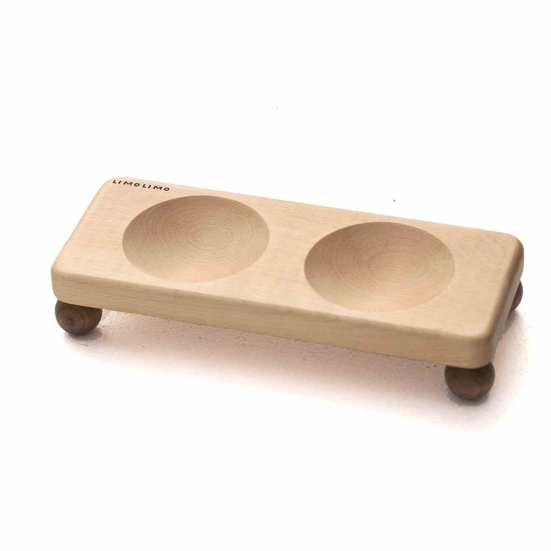 Solid Wood Base Ceramic Pet Feeding Bowl