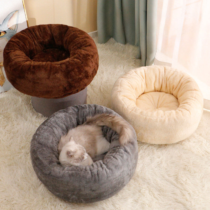 Plush Donut Pet Bed Soft Warm Round Cushion Mat