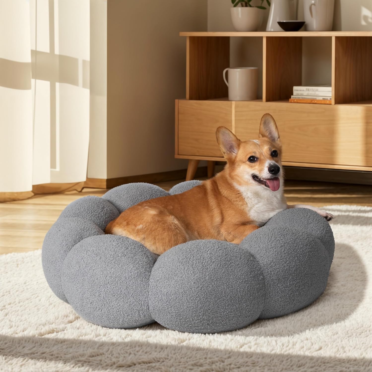 Fluffy Round Plush Pet Calming Bed Non-Slip