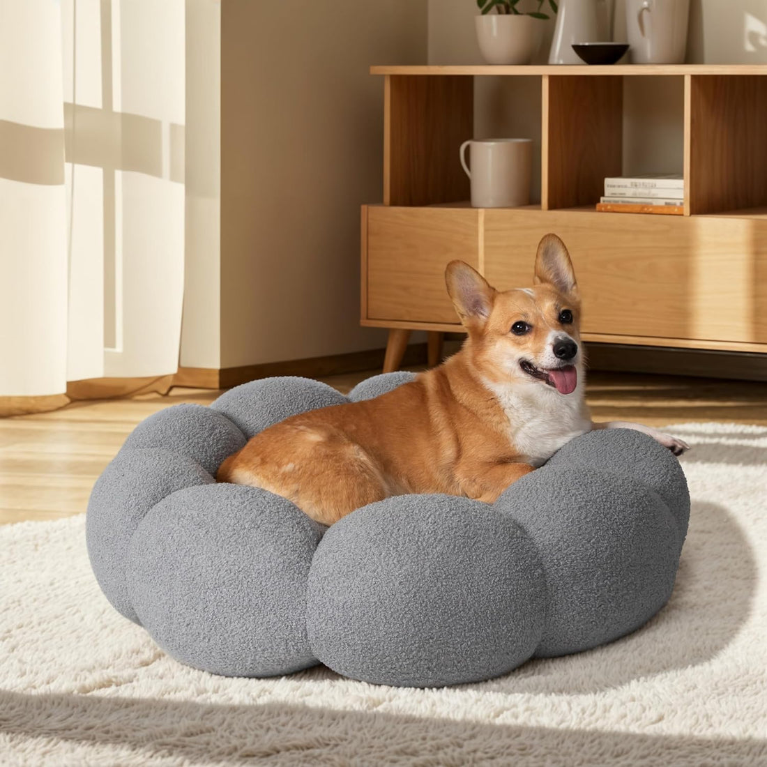 Fluffy Round Plush Pet Calming Bed Non-Slip