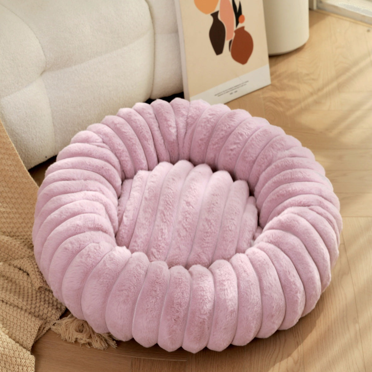 Plush Round Pet Nest Warm Winter Bed