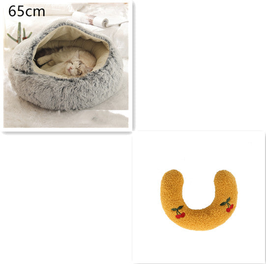 2-in-1 Round Plush Pet Winter Bed Soft Warm
