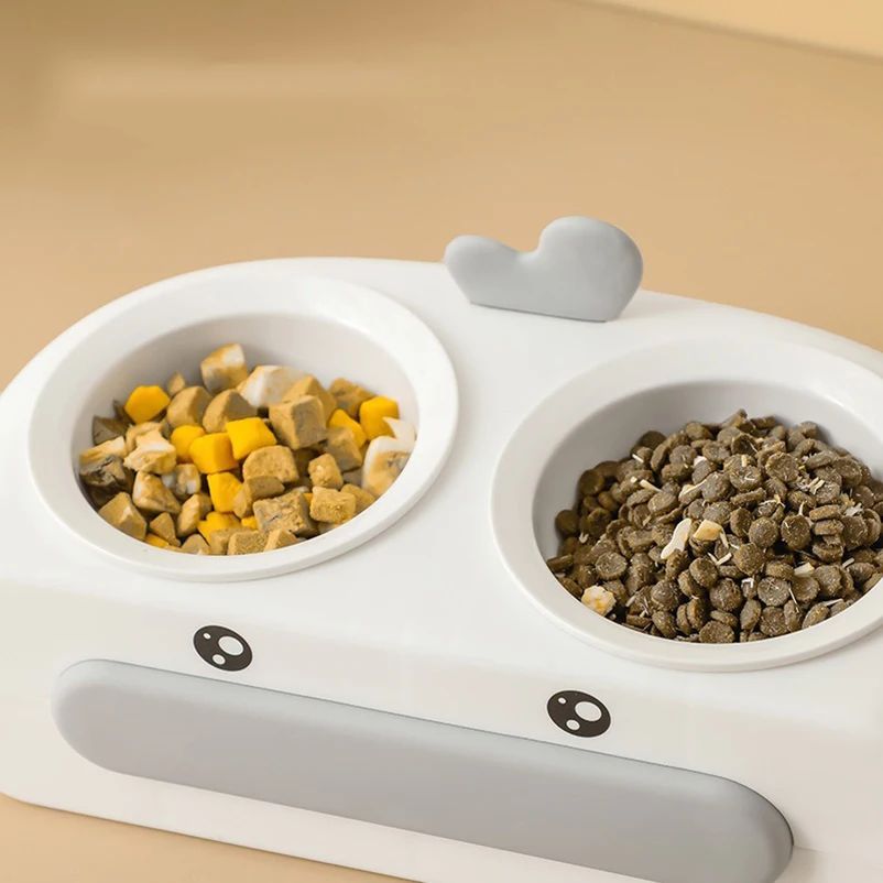 Duck-Shaped Double Pet Bowl Plastic Food And Water Feeder
