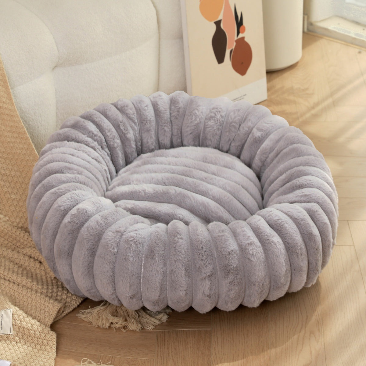 Plush Round Pet Nest Warm Winter Bed