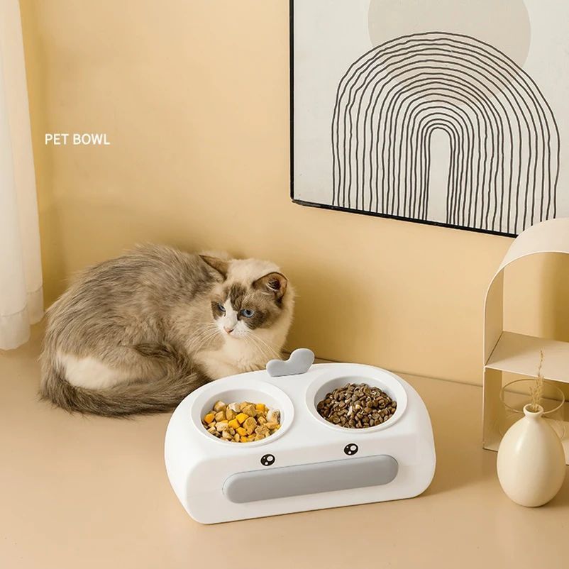 Duck-Shaped Double Pet Bowl Plastic Food And Water Feeder