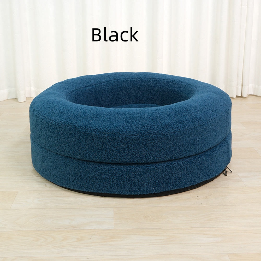 Solid Color Round Plush Pet Nest Comfortable Bed