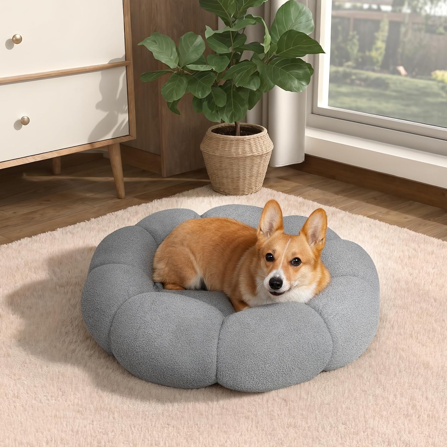 Fluffy Round Plush Pet Calming Bed Non-Slip