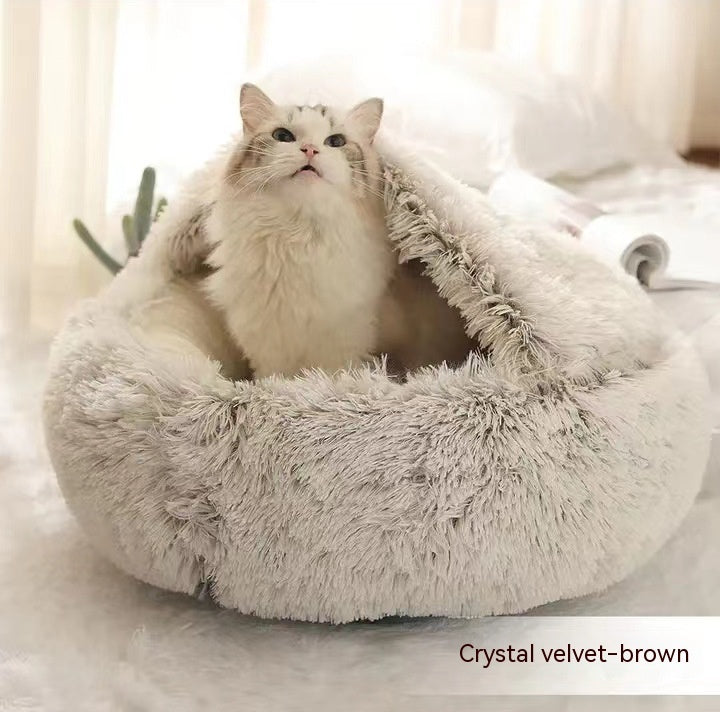 2-in-1 Round Plush Pet Winter Bed Soft Warm