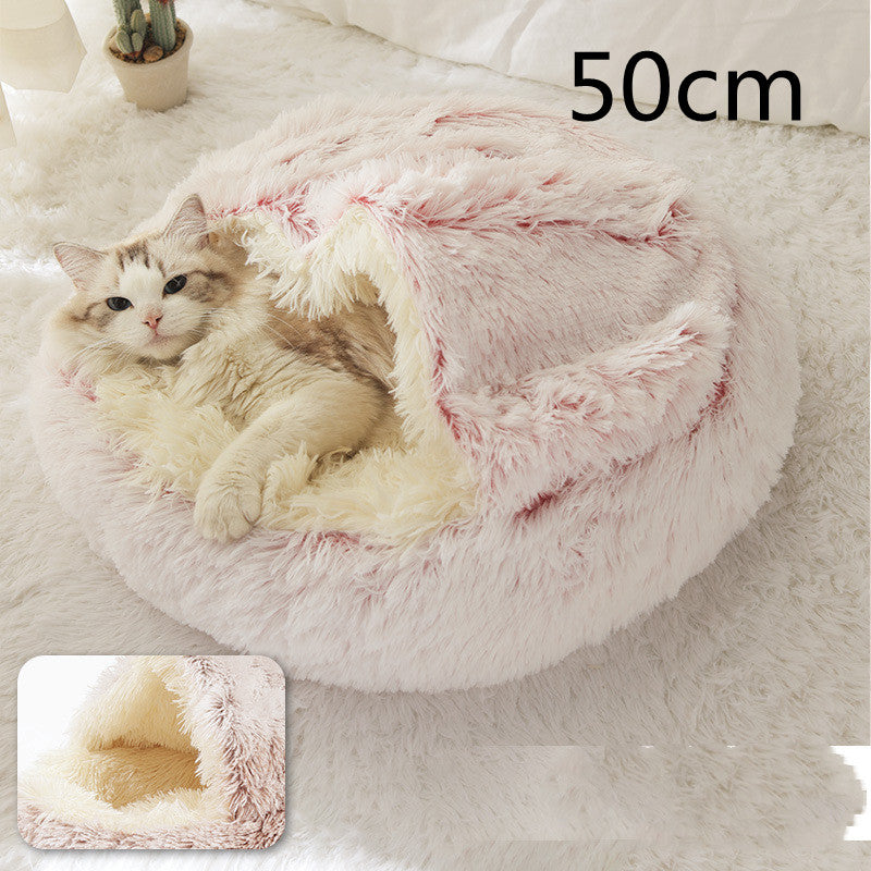 2-in-1 Round Plush Pet Winter Bed Soft Warm