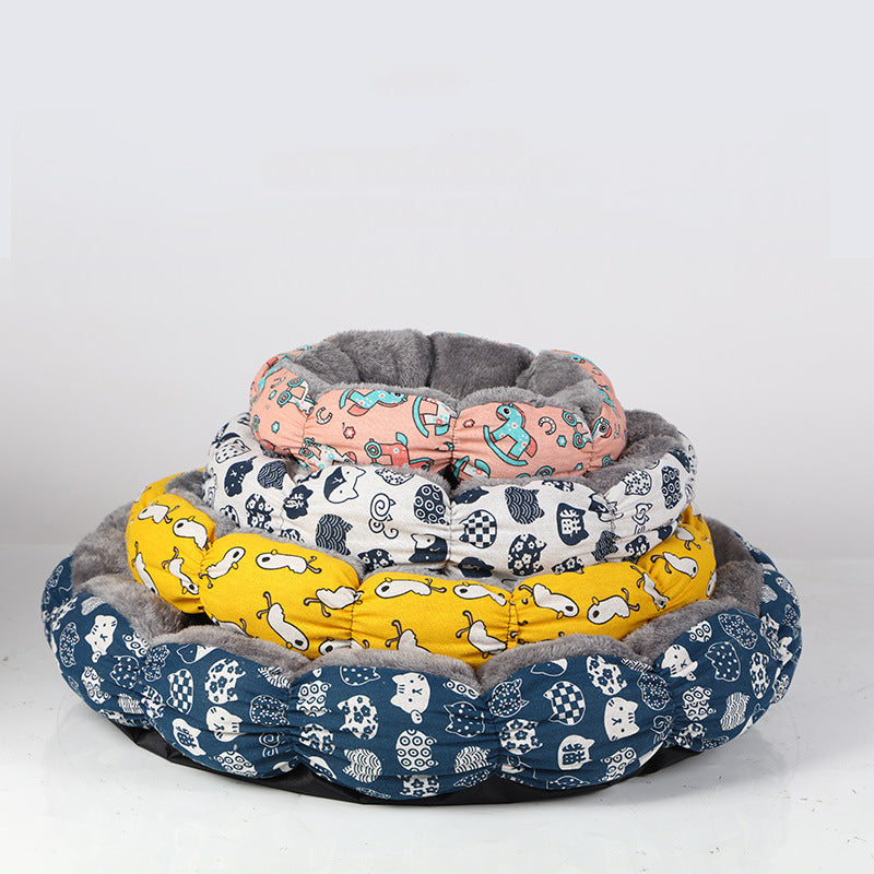 Calming Donut Plush Pet Bed Round Fluffy