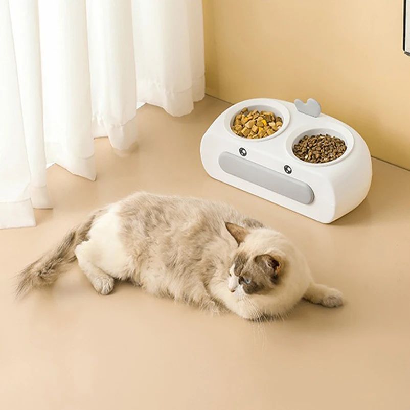 Duck-Shaped Double Pet Bowl Plastic Food And Water Feeder
