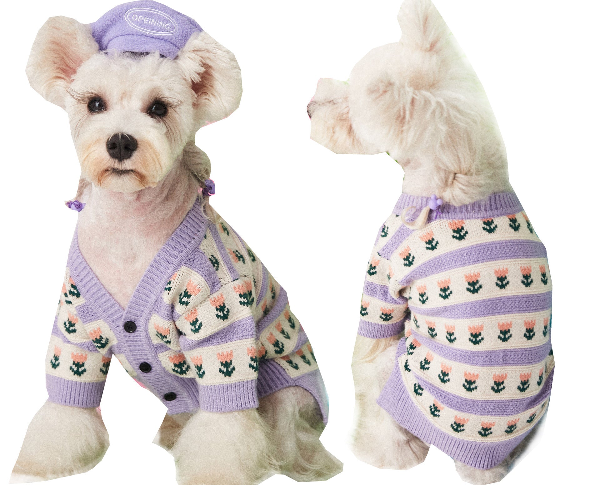 Purple Flower Pet Sweater Knitted Cardigan