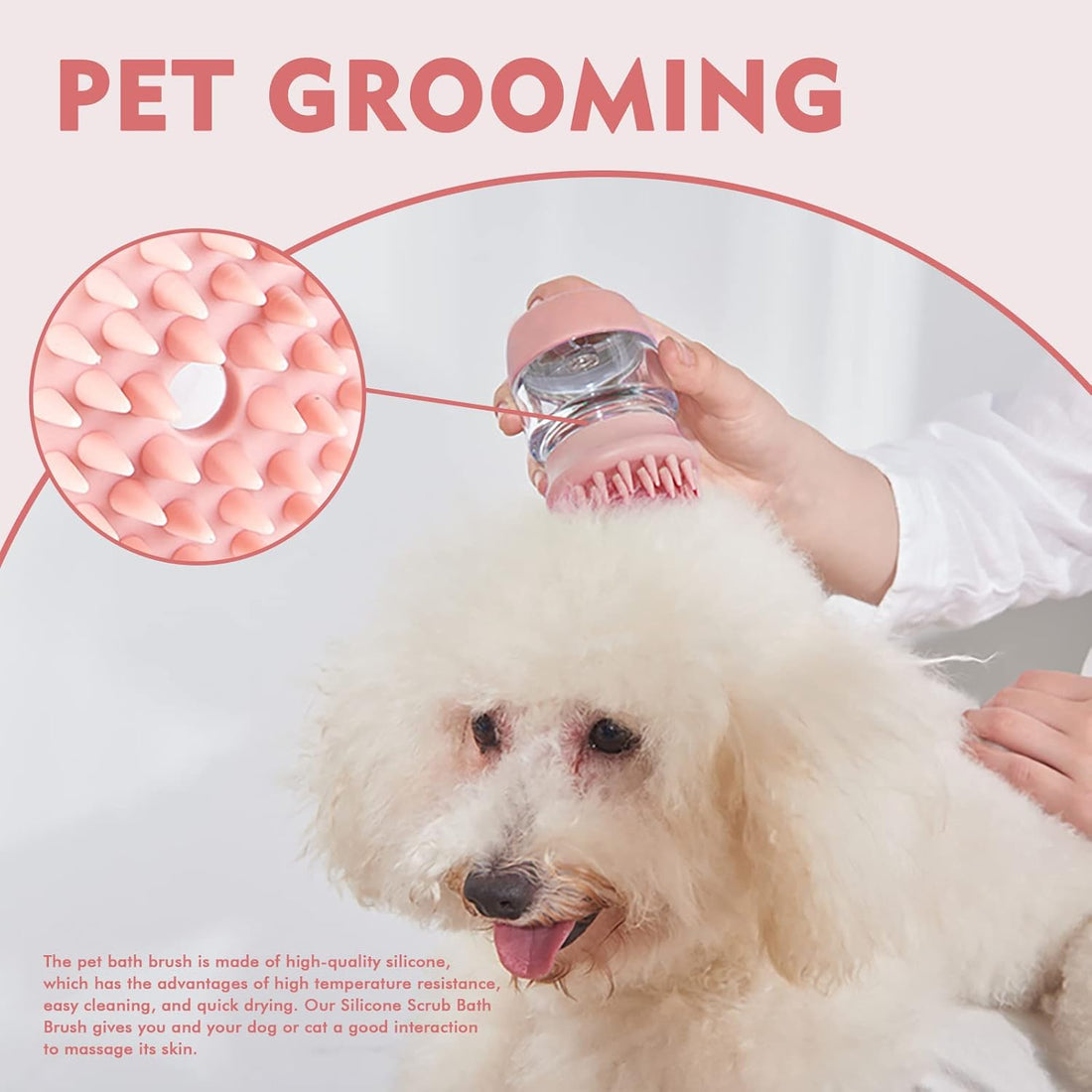 Pet Bath Grooming Brush With Dual Silicone Massage Heads