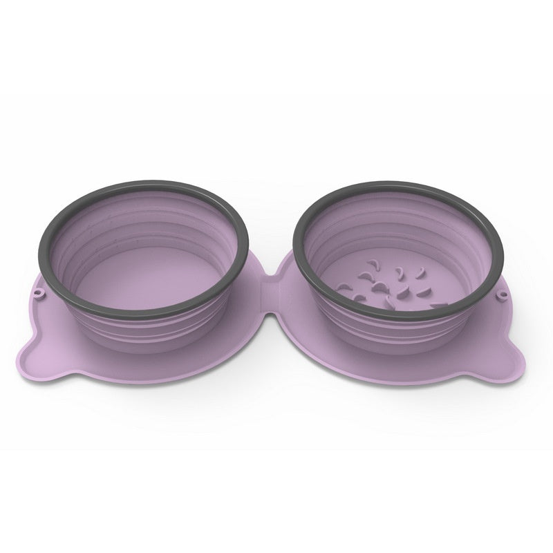 Portable Foldable Pet Silicone Double Feeding Bowl Non-Slip
