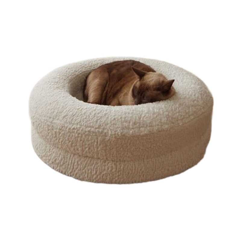 Solid Color Round Plush Pet Nest Comfortable Bed